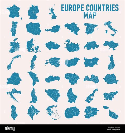 Europe countries maps with regions, isolated on white background. Germany, Netherland, Belgium ...