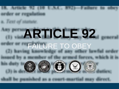 UCMJ Article 92: Failure to Obey Order or Regulation
