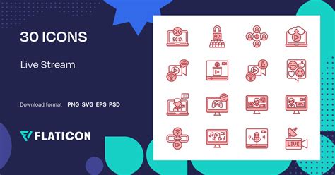 Live Stream Icon Pack | Red | 30 .SVG Icons