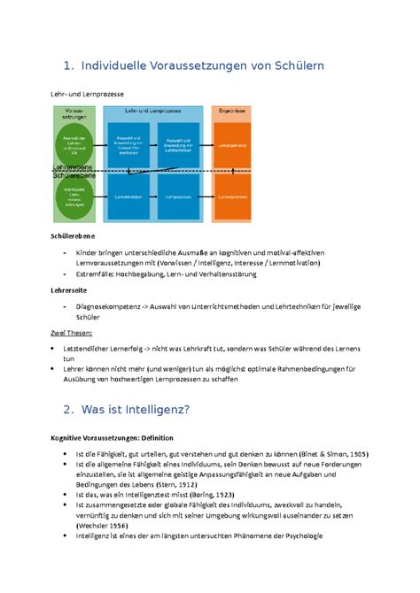 Psycho zsmf - 1. Individuelle Voraussetzungen von Schülern Lehr- und Lernprozesse Schülerebene ...