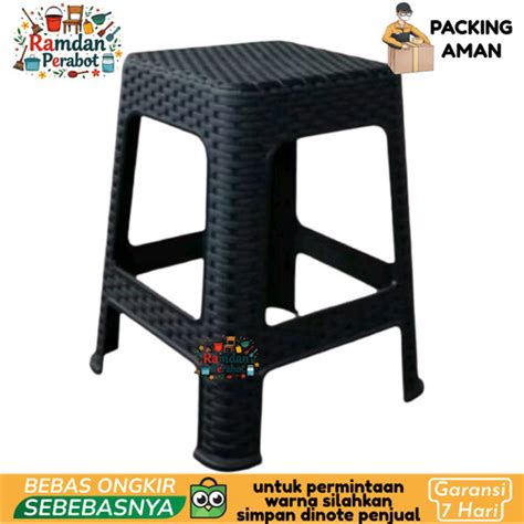 Jual BANGKU KURSI TINGGI PLASTIK. MOTIF ROTAN BAKSO / BASO KUAT - HITAM ...