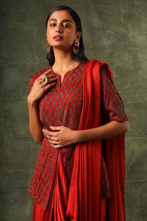 Buy Sejal Kamdar Red Embellished Drape Saree Gown online at ScrollnShops