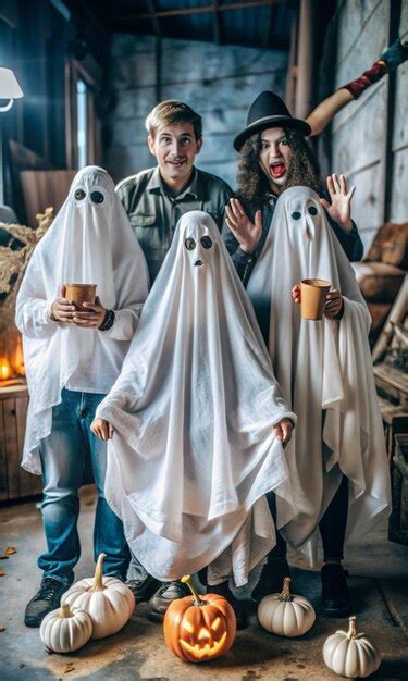 A couple dressed as ghosts with one wearing a ghost mask | Premium AI ...