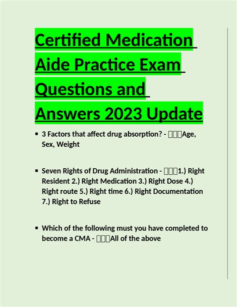 Certified Medication Aide Practice Exam Questions and An-swers 2023 ...