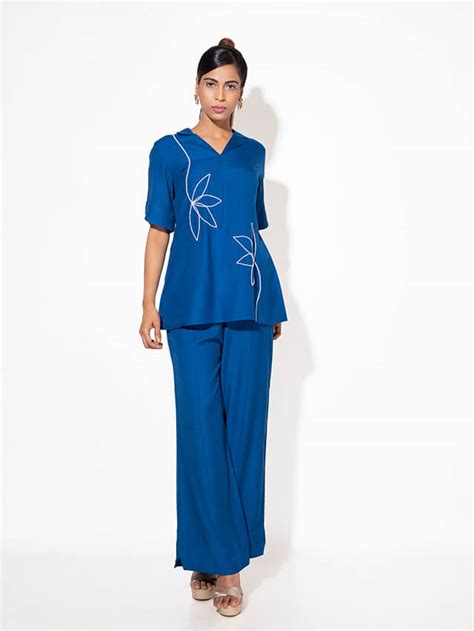 Floral Embroidered Cuban Collar Co-ord Set – The Outfit Club
