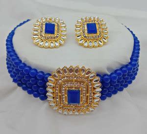 Handicraft Kottage Brass Gold-plated Blue Jewellery Set Price in India ...