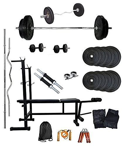 Body Maxx 20 Kg Weight Lifting Combo of Rubber Plates + Multi Purpose 6 ...
