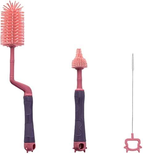 SYGA 3 Pcs Silicone Baby Bottle Brush Set, 360 Rotating Long Handle ...