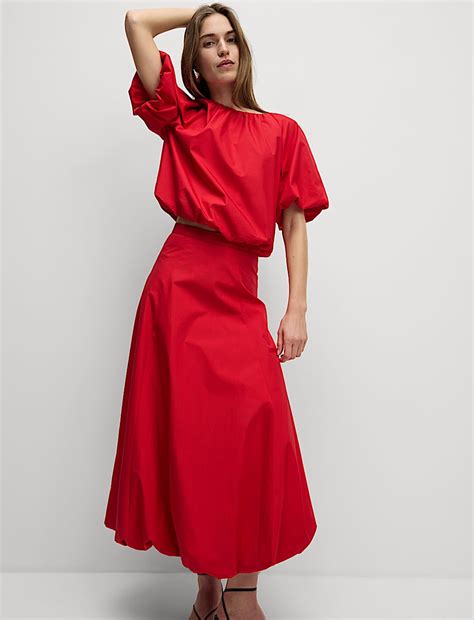 Buy Pure Cotton Bubble Hem Midi Skirt at Marks & Spencer