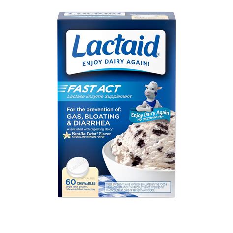 Lactaid Fast Act Lactase Enzyme Supplement, Chewable Tablet, Vanilla ...
