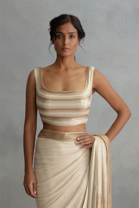 Sari Set in Colour Block Sequin Embroidery – Nakul Sen