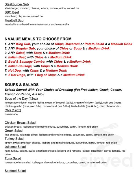 Mr. Submarine menu in South Holland, Illinois, USA