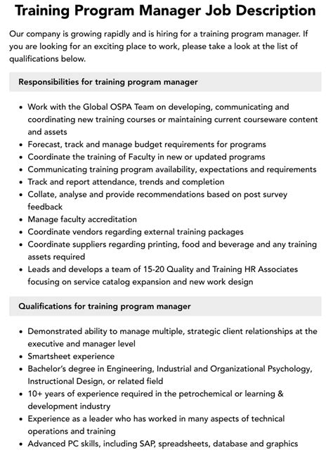 Image result for Training Program Manager Job Description