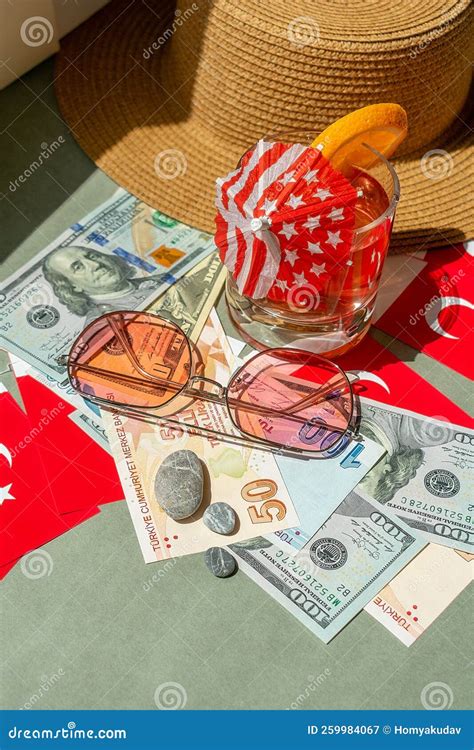 Turkish Flag and Money Lira and Dollars. Stock Image - Image of celebration, glass: 259984067