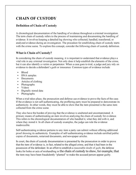 Chain OF Custody - the evidence, preservation - CHAIN OF CUSTODY ...