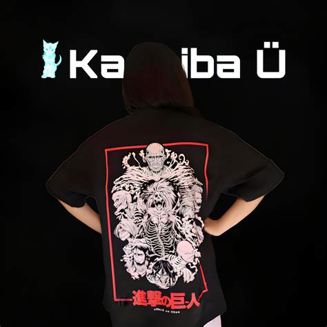 Black Oversized T-shirt - Anime Attack On Titan "The Big Titans" Kashi ...