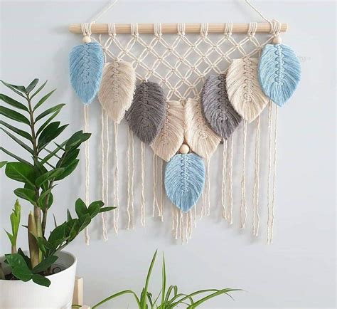 Azeem Large Macrame Feather Wall Hanging, Handmade Macrame Leaf, Diwali ...