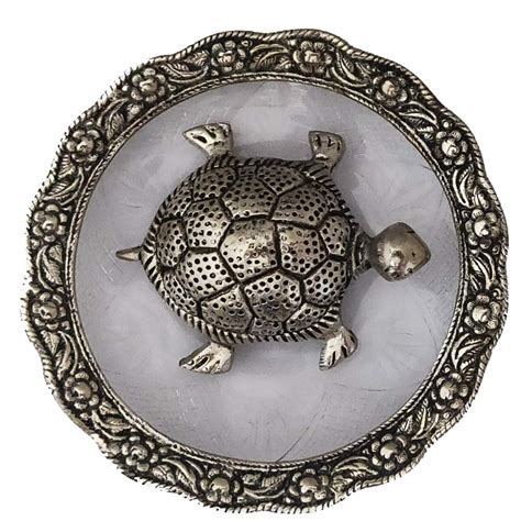 Feng Shui Metal Tortoise | Turtle with Glass Plate 5.5 Inch Diameter ...