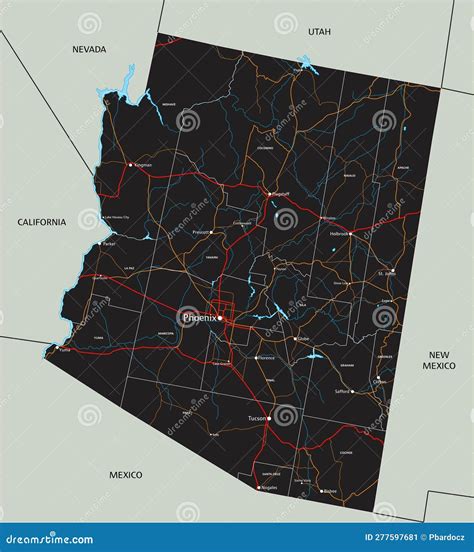Detailed Arizona Road Map with Labeling. Stock Vector - Illustration of ...