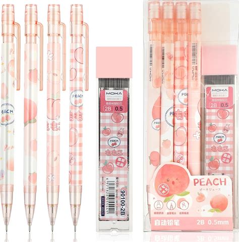 Mabor 4pcs Pink Mechanical Pencil Set Include Peach 4pcs Mechanical ...