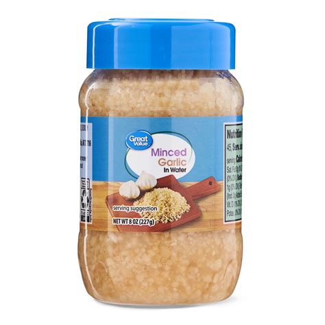 Great Value Minced Garlic in Water, 8 Ounce Jar, Gluten-Free, Shelf ...