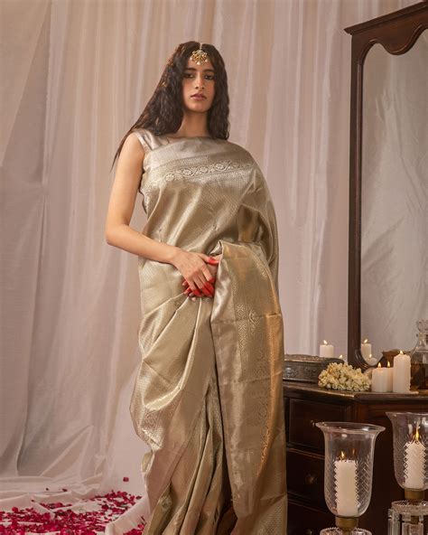 BEIGE SILK KANCHIPURAM SAREE - Binal Patel