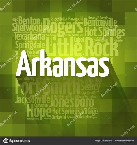 List Cities Arkansas Usa State Map Silhouette Word Cloud Map — Stock ...