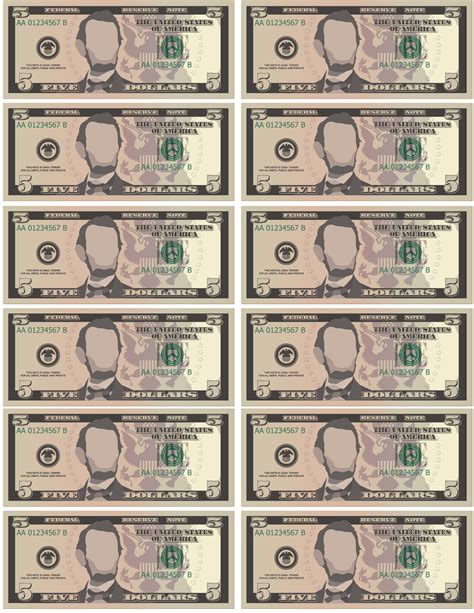 Printable Money - Five Dollar Bill