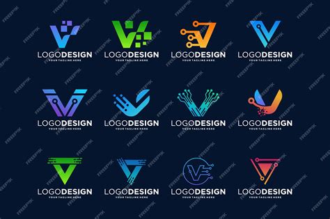 Premium Vector | Collection of digital connection letter v logo designs