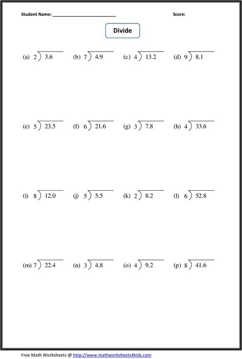 Dividing Decimals By Whole Numbers Worksheet - Educational Worksheet Packs