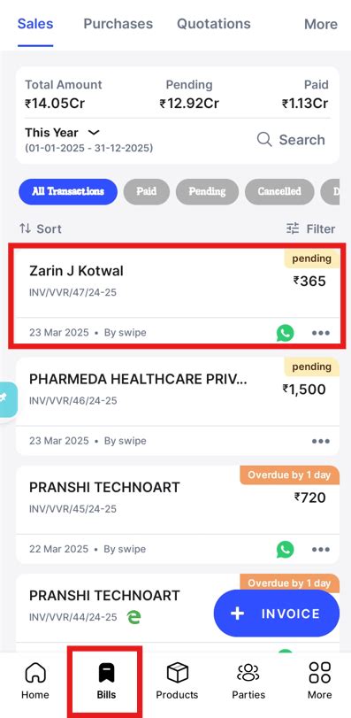 How to delete the added product in invoice on Mobile? - Android - Swipe