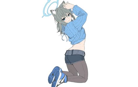 Wallpaper girl, ass, shorts, legs, animal ears, anime, catgirl, blue ...