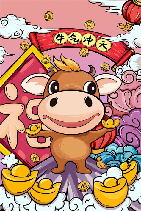 2021牛年主题海报插画图片-千库网