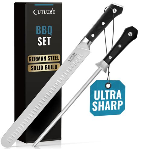 Amazon.com: Cutluxe BBQ Knife Set – 12" Brisket Knife & 10" Honing Rod, Slicing Carving Knife ...