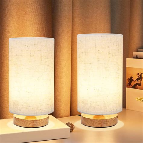Small Bedside Table Lamp for Bedroom Set of 2,Minimalist Wood Base ...