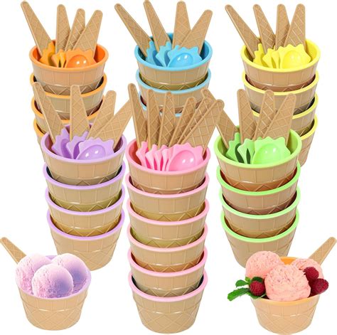 Amazon.com | Hbaushun 26 Pack Plastic Ice Cream Bowls with Spoons ...