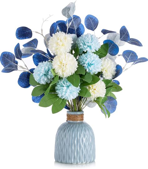 BLOSMON Bouquet Fleur Artificielle Table Decoration Bleu Hortensia avec ...