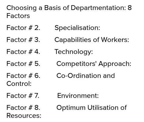 Identify the major factors that affect the choice of departmentation ...