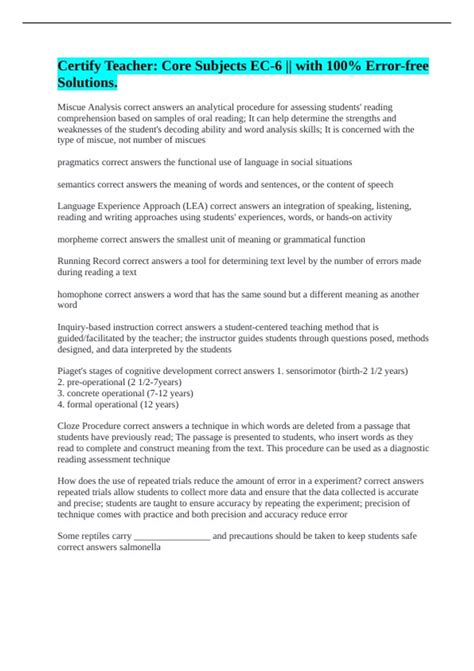 Certify Teacher: Core Subjects EC-6 || with 100% Error-free Solutions ...