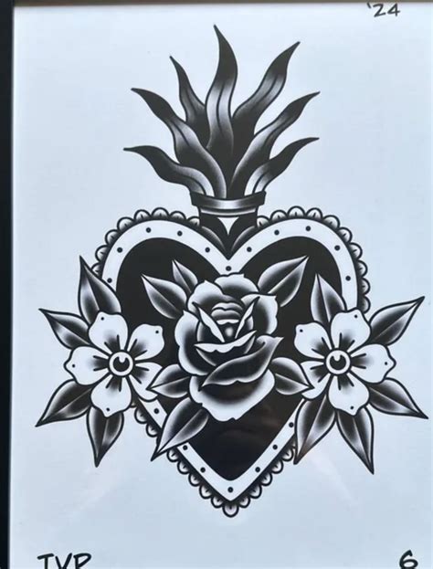Tattoo burning heart | Sacred heart tattoo trad, Heart sleeve, Inked