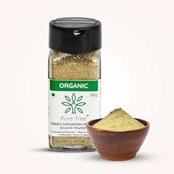 Pure Tree Certified Organic Green Cardamom Powder | 50 g | Glass Jar ...