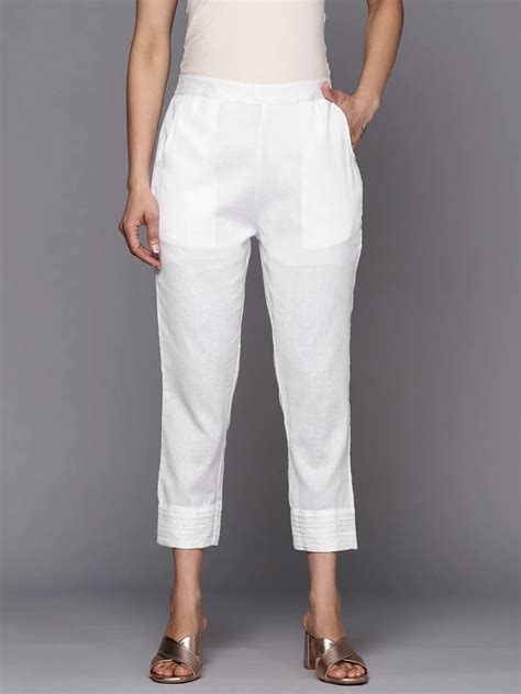 Buy White Solid Cotton Trousers Online at Rs.399 | Libas