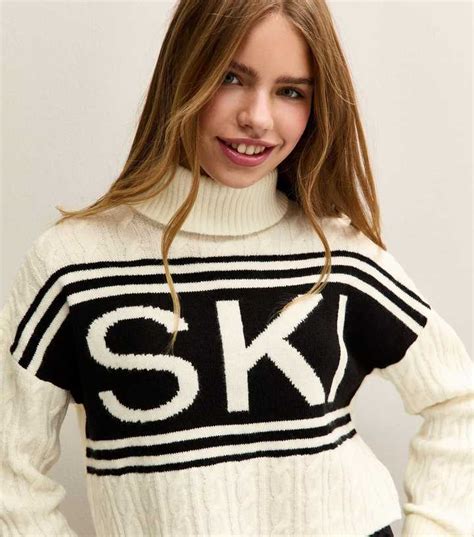 Girls Cream Ski Logo Roll Neck Sweater | New Look