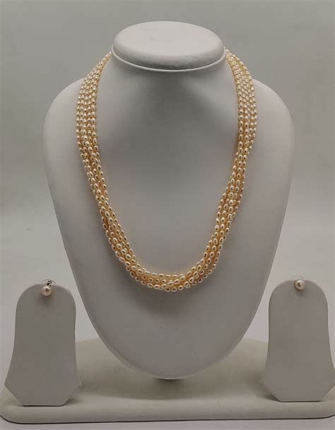 Five-Line Twisted Freshwater Pink Rice Pearl Necklace Set for Women ...