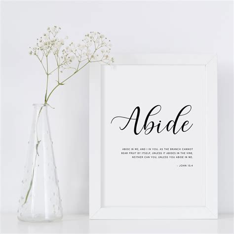 John 15:4 Abide in Me Bible Verse Wall Art Scripture Quote - Etsy ...