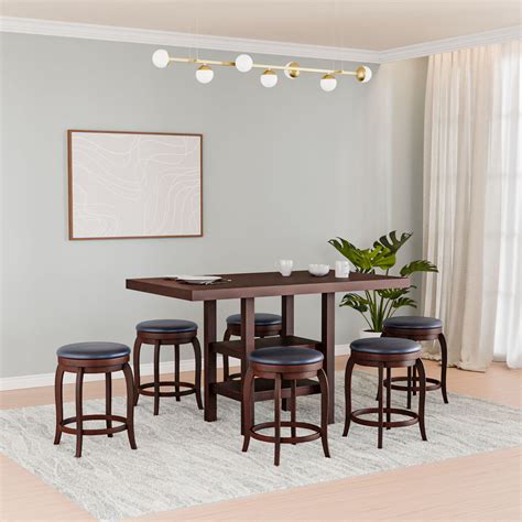 Theon Counter Height 6 Seater Dining Set of 1 Table + 6 Stools (Dark ...