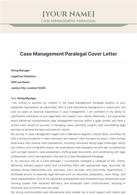 Free Case Management Paralegal Cover Letter Template to Edit Online