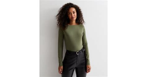 Tall Khaki Jersey Slash Neck Top | New Look