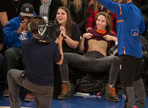 Whitney Cummings Flashes the Crowd Sitting Courtside at Knicks Game