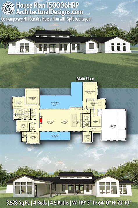 Plan 150006HRP: Contemporary Hill Country House Plan with Split-bed ...